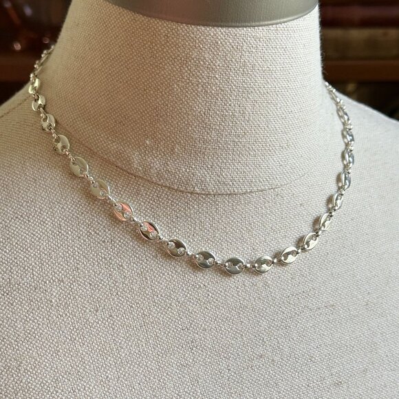 Stainless Steel Silver Coffee Bean Link Chain Necklace Adjustable 18"-21" - Picture 7 of 8